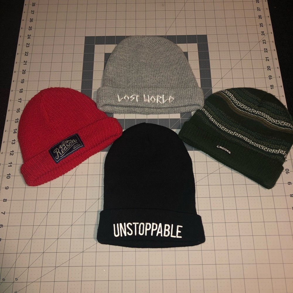 Crooks and Castles. Reason Brand. Lost World Clothing Co. Lot of 4 Beanies.